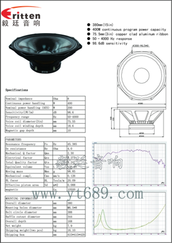 15寸pa低音喇叭曲线图成品图