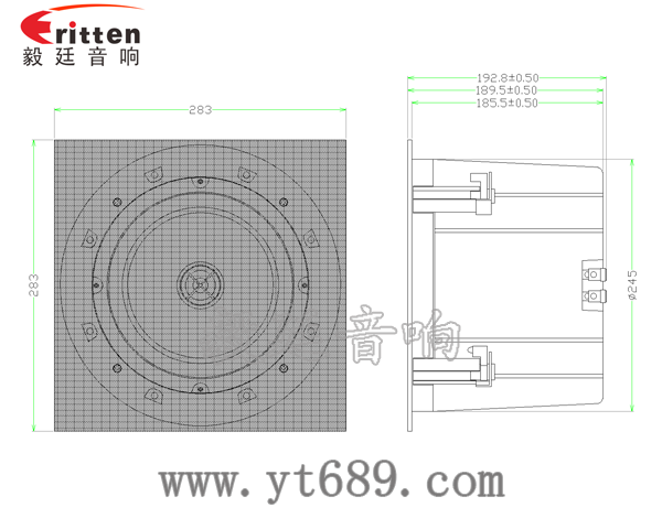 8寸圆筒天花吸顶式喇叭成品图正面网罩
